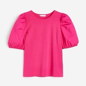 H&M Women’s Pink Puff-Sleeved Crewneck Blouse Top size XS